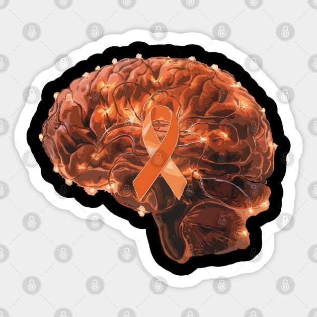 Brain Art Orange Ribbon Multiple Sclerosis Awareness Sticker by TopTees